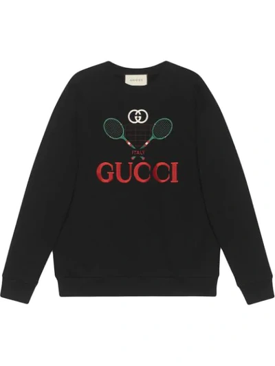 Gucci White Tennis Logo Sweatshirt In Black