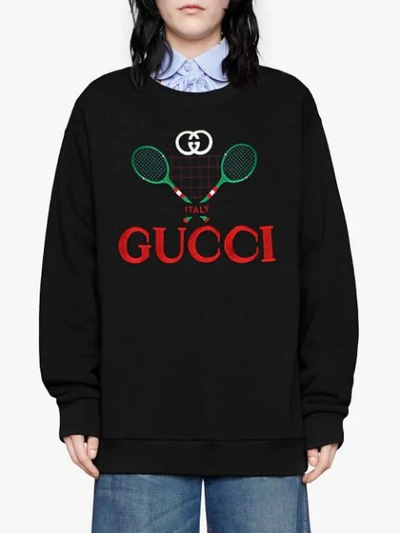Shop Gucci Tennis Oversized Sweatshirt In Black