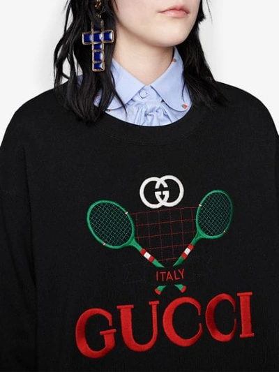 Gucci White Tennis Logo Sweatshirt In Black
