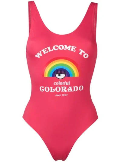 Shop Chiara Ferragni Welcome To Colorado Swimsuit In Red