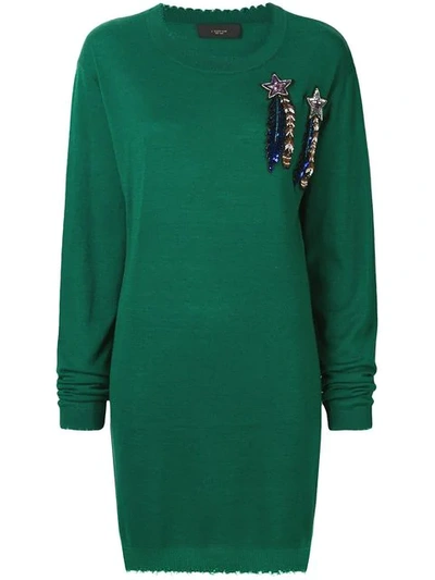 Shop Lédition Sequin Shooting Star Sweater Dress In Green