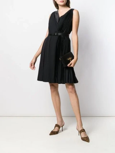Shop Prada Belted Pleated Dress In F0806 Nero + Nero