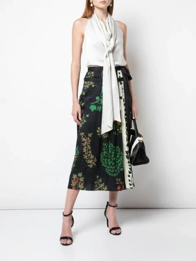 Shop Oscar De La Renta Floral Print Pleated Midi Skirt In Navy