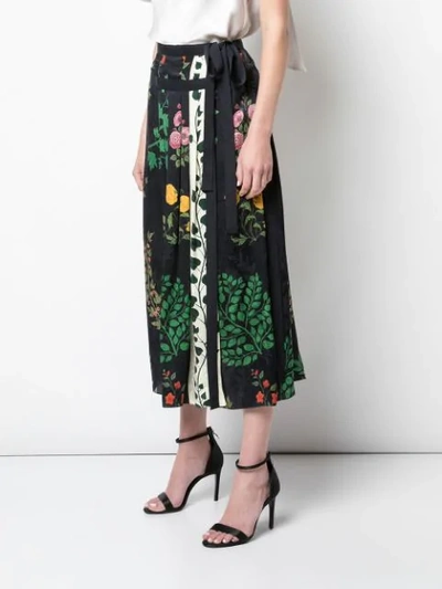 Shop Oscar De La Renta Floral Print Pleated Midi Skirt In Navy