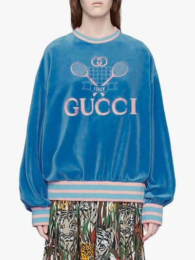 Shop Gucci Sweatshirt With  Tennis In Blue