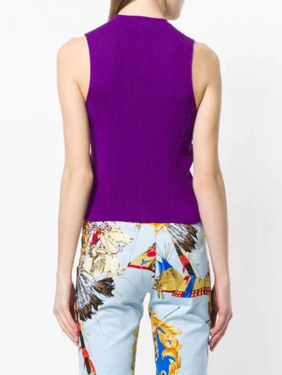 Shop Versace Ribbed Sleeveless Jumper - Purple