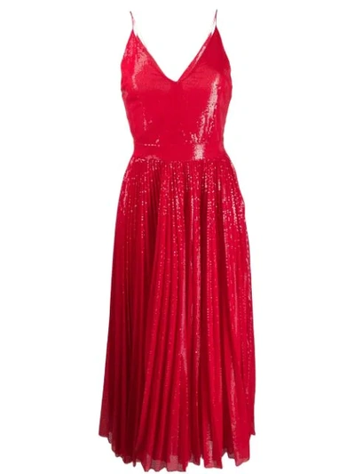 Shop Msgm Sequin Pleated Maxi Dress In Red