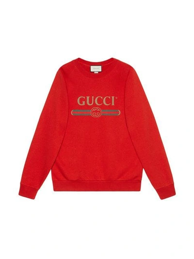 Shop Gucci Oversize Sweatshirt With Sequin Patches In 6057 Red