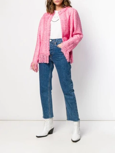 Shop Msgm Tweed Fringe Jacket In Pink