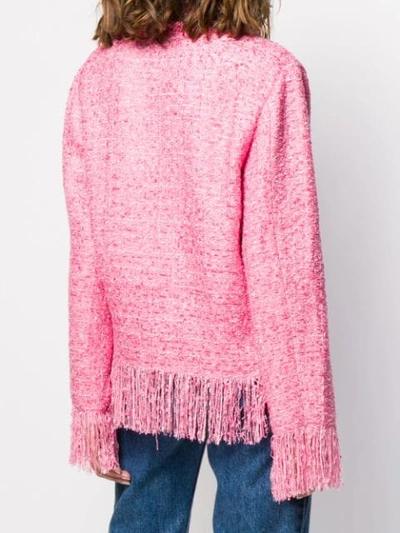 Shop Msgm Tweed Fringe Jacket In Pink