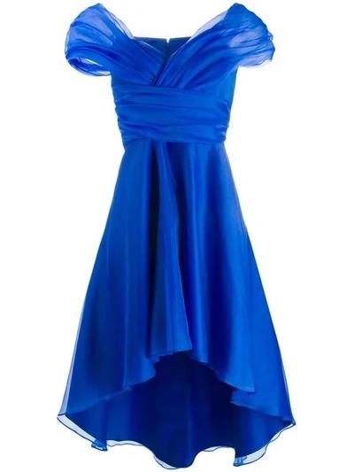 Shop Pinko Structured Off-the-shoulder Dress - Blue
