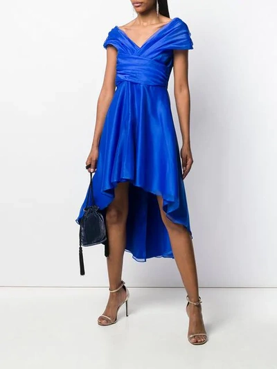 Shop Pinko Structured Off-the-shoulder Dress - Blue