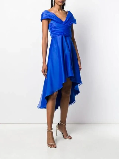 Shop Pinko Structured Off-the-shoulder Dress - Blue