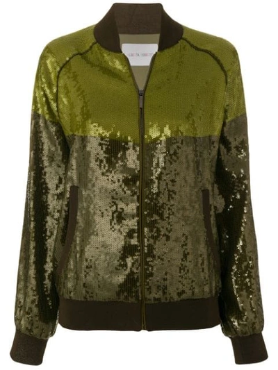Shop Alberta Ferretti Colour Block Sequin Embellished Jacket In Green