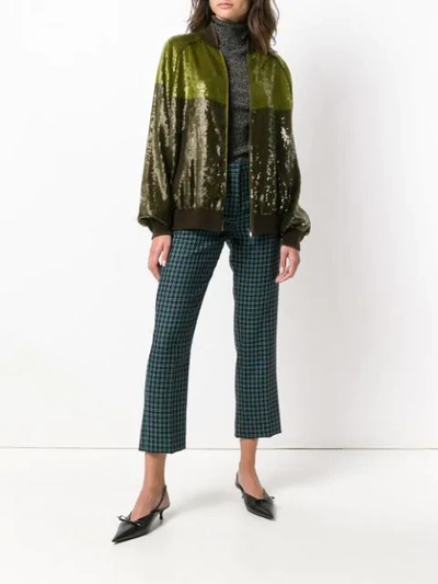 Alberta Ferretti Colour Block Sequin Embellished Jacket In Green