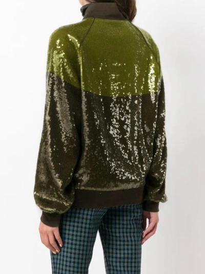 Shop Alberta Ferretti Colour Block Sequin Embellished Jacket In Green