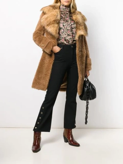 Shop Elisabetta Franchi Faux-fur Midi Coat In Brown