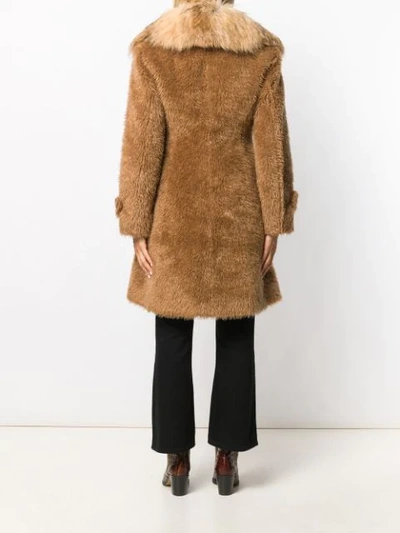 Shop Elisabetta Franchi Faux-fur Midi Coat In Brown