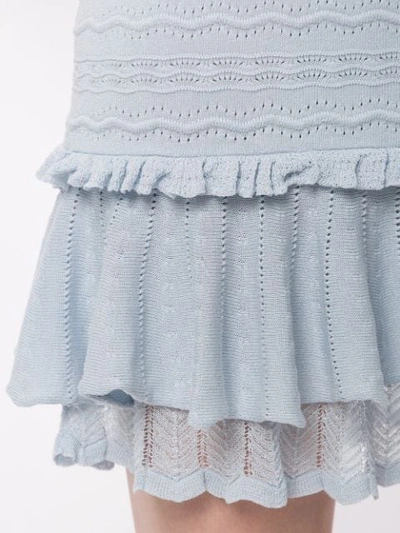 Shop Jonathan Simkhai Lacey Applique Mini Ruffle Skirt In Blue