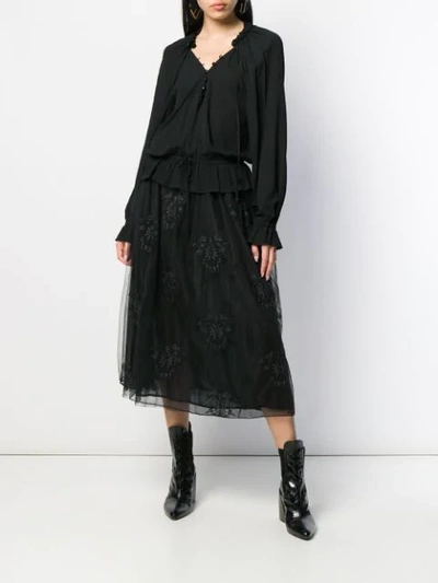 Shop Pinko Embroidered Tulle Midi Skirt In Z99 Black