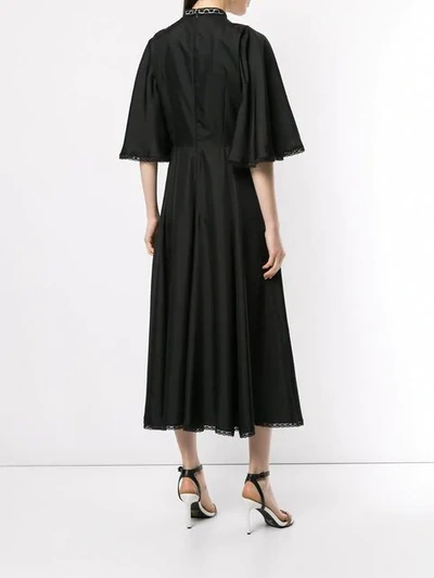 Shop Andrew Gn Crochet Inserts Bell Sleeve Dress In Black