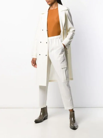 Shop Theory Double-breasted Trench Coat In Neutrals