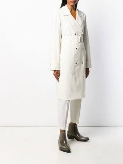 Shop Theory Double-breasted Trench Coat In Neutrals