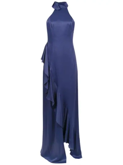 Shop Tufi Duek Halter Neck Party Dress In Blue