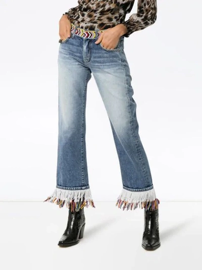 Shop Alanui Fringed Beaded Boyfriend Jeans In Blue