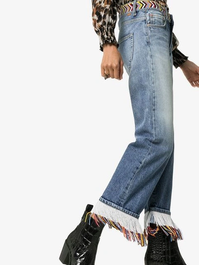 Shop Alanui Fringed Beaded Boyfriend Jeans In Blue