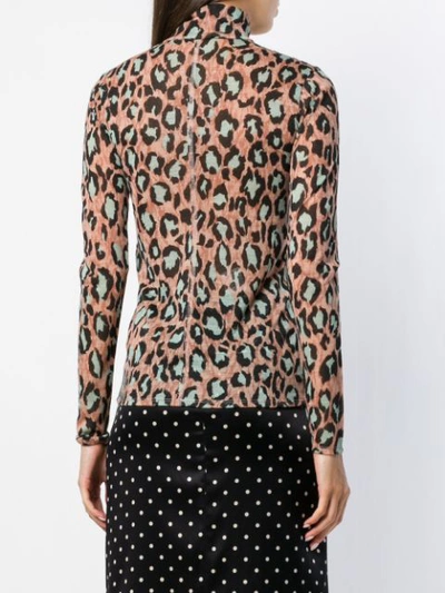 Shop Kenzo Half Zip Leopard Top In Neutrals