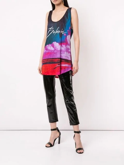 Shop Balmain Tropical Print Long Vest In Multicolour