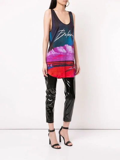 Shop Balmain Tropical Print Long Vest In Multicolour
