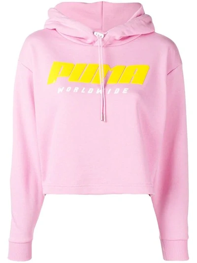 Shop Puma Cropped Logo Hoodie In Pink