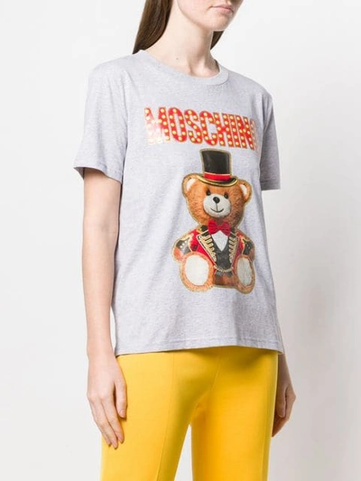 Shop Moschino Bear Logo Print T-shirt In 3485 Grey