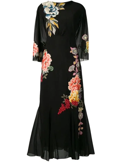 Shop Etro Embroidered Floral Dress In Black