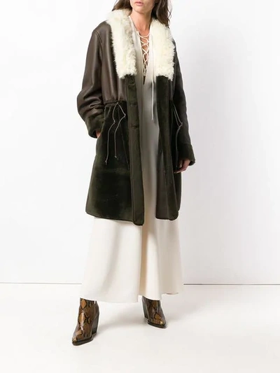 Shop Chloé Reversible Oversized Lambskin Coat In Brown ,green