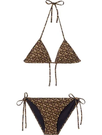 BURBERRY MONOGRAM PRINT TRIANGLE BIKINI - 棕色