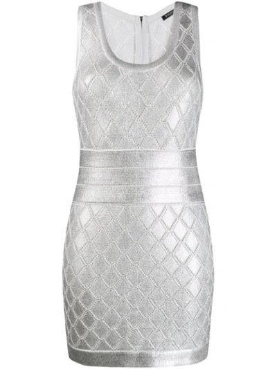 Shop Balmain Metallic Woven Dress In Yay Argento/bianco