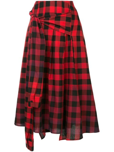 Shop Juunj Asymmetric Gingham Skirt In Red