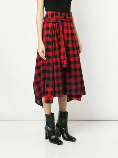 Shop Juunj Asymmetric Gingham Skirt In Red