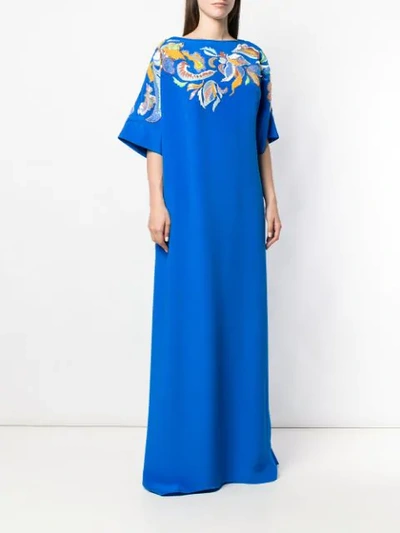 Shop Emilio Pucci Floral Embroidered Silk Kaftan Dress In Blue