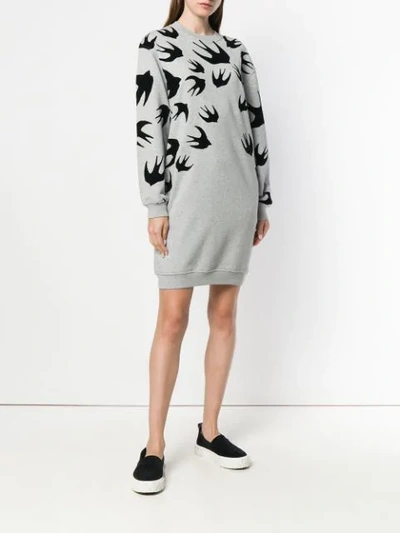 Shop Mcq By Alexander Mcqueen Swallow Print Dress In Grey
