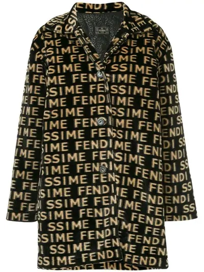 Pre-owned Fendi Logos Long Sleeve Coat In Black