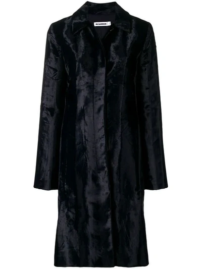Shop Jil Sander Faux Fur Mid Length Coat In Blue