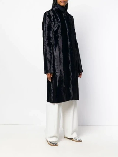 Shop Jil Sander Faux Fur Mid Length Coat In Blue