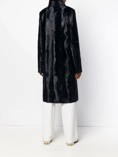 Shop Jil Sander Faux Fur Mid Length Coat In Blue