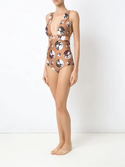 Shop Adriana Degreas Horse Print Swimsuit In Neutrals