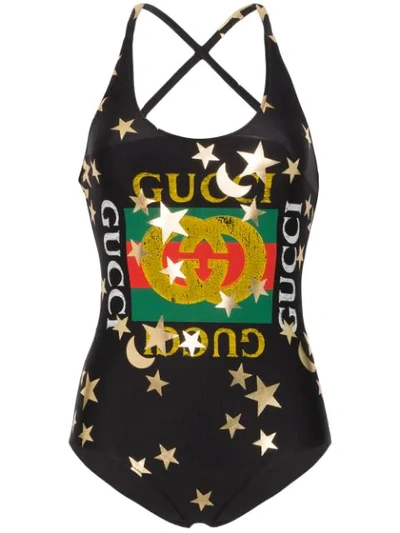 Shop Gucci Logo-print Swimsuit In Black