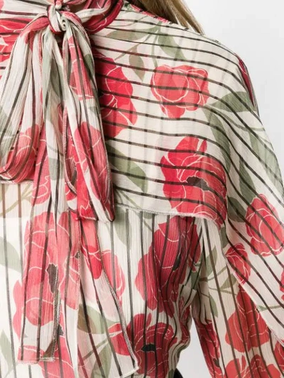 Shop Red Valentino Poppy Print Silk Blouse In Neutrals